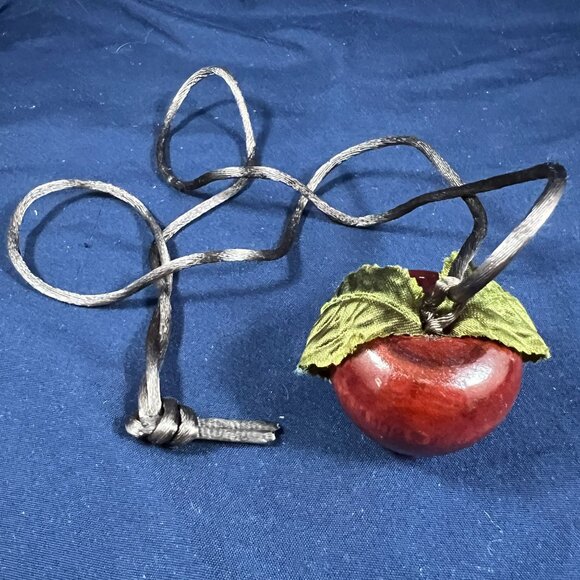 Handcrafted Wooden Apple Pendant Necklace With Velvet Rope - Unique Rustic Charm - Picture 3 of 4